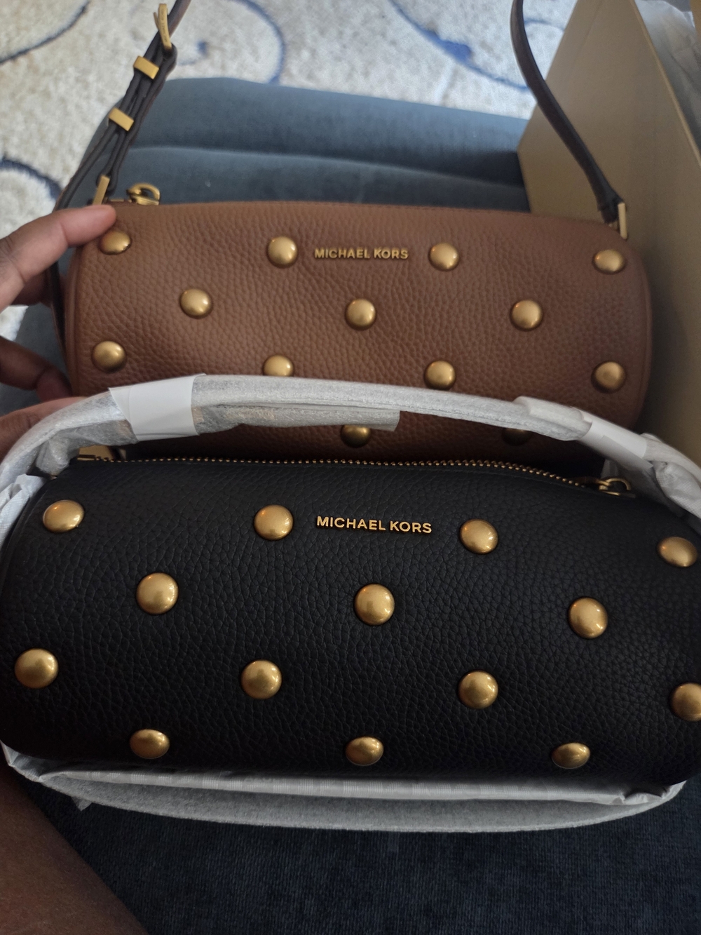 Michael Kors Studded Pebbled Leather Crossbody - Black & Brown